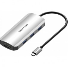 Концентратор Vention USB3.1 Type-C --> HDMI/VGA/USB 3.0x3/PD 100W Hub 6-in-1 (TOIHB)