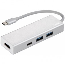 Концентратор Hama USB-C to 2x USB-A, USB-C, HDMI Aluminium Silver (00135756)