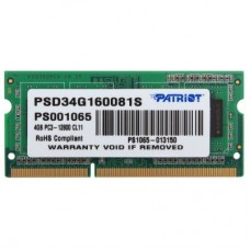 Модуль памяти для ноутбука SoDIMM DDR3 4GB 1600 MHz Patriot (PSD34G160081S)