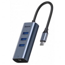 Концентратор Baseus Type-C to USB3.0*3+RJ45, grey (CAHUB-M0G)